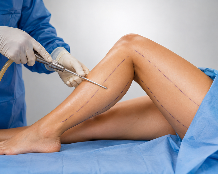 Surgeon consulting a patient about Leg Liposuction